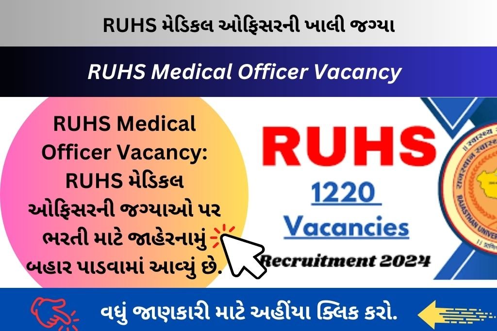 RUHS Medical Officer Vacancy: RUHS મેડિકલ ઓફિસરની જગ્યાઓ પર ભરતી માટે જાહેરનામું બહાર પાડવામાં આવ્યું છે.