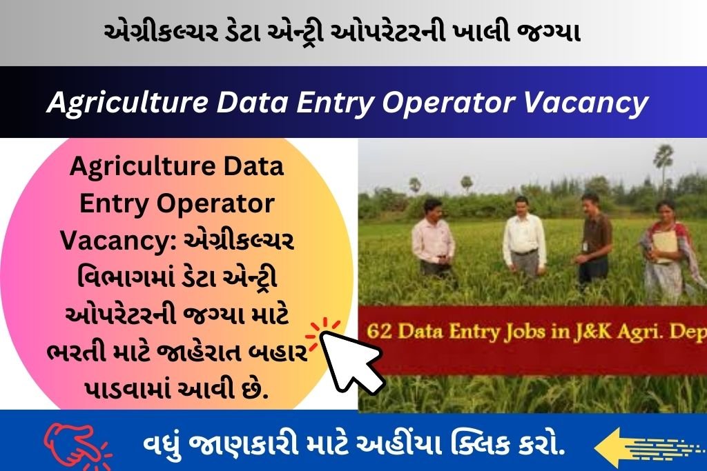 Agriculture Data Entry Operator Vacancy: એગ્રીકલ્ચર વિભાગમાં ડેટા એન્ટ્રી ઓપરેટરની જગ્યા માટે ભરતી માટે જાહેરાત બહાર પાડવામાં આવી છે.